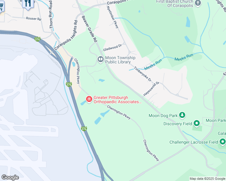 map of restaurants, bars, coffee shops, grocery stores, and more near 1000 Cherrington Parkway in Moon
