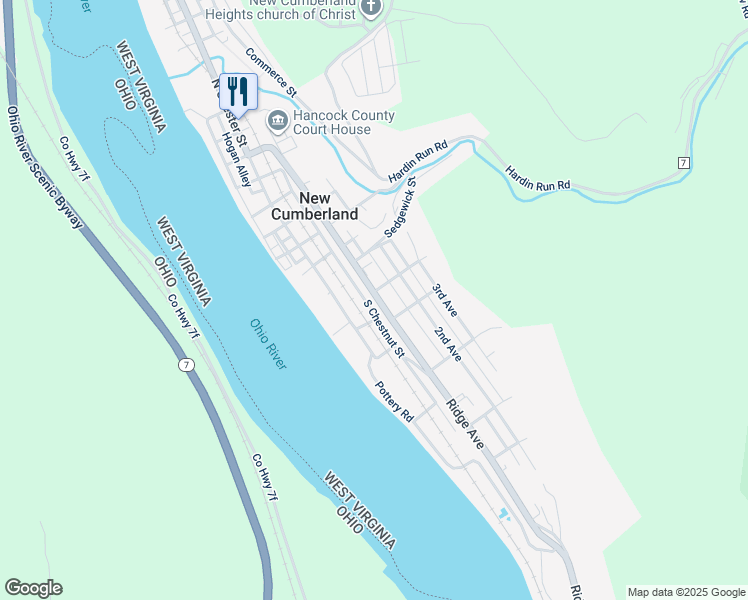 map of restaurants, bars, coffee shops, grocery stores, and more near Grant St in New Cumberland
