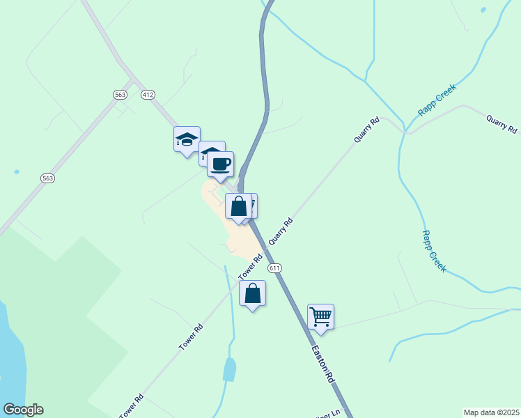 map of restaurants, bars, coffee shops, grocery stores, and more near 8335 Easton Road in Ottsville