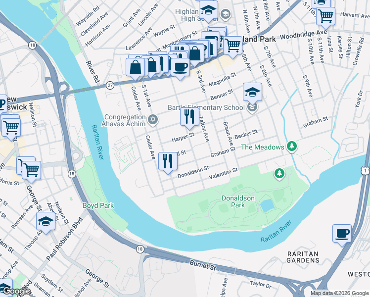 map of restaurants, bars, coffee shops, grocery stores, and more near 409 South 2nd Avenue in Highland Park