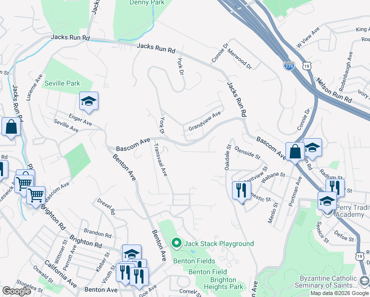 map of restaurants, bars, coffee shops, grocery stores, and more near 315 Bascom Avenue in Pittsburgh