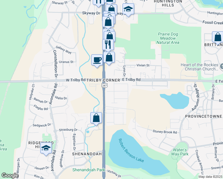 map of restaurants, bars, coffee shops, grocery stores, and more near 6609 Debra Drive in Fort Collins