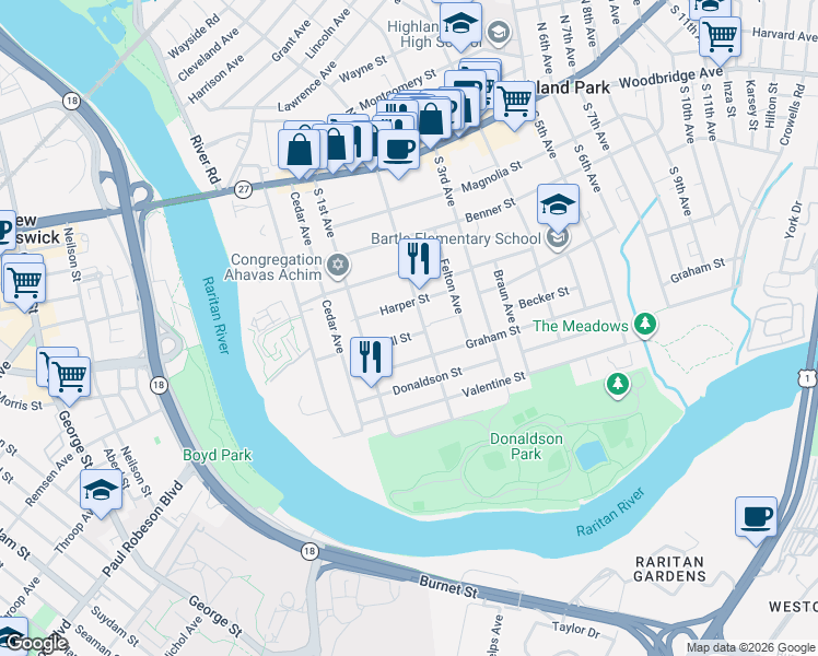 map of restaurants, bars, coffee shops, grocery stores, and more near 409 South 2nd Avenue in Highland Park