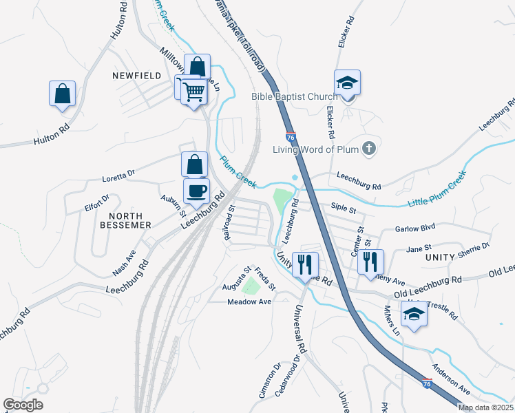 map of restaurants, bars, coffee shops, grocery stores, and more near 2227 Leechburg Road in Pittsburgh