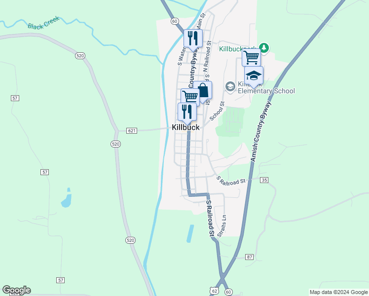 map of restaurants, bars, coffee shops, grocery stores, and more near 240 South Main Street in Killbuck