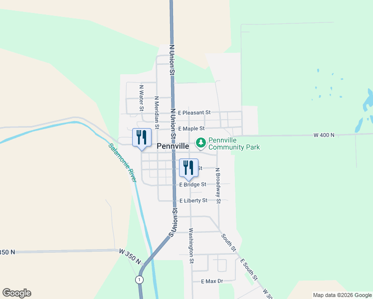 map of restaurants, bars, coffee shops, grocery stores, and more near 150 East Lagro Street in Pennville
