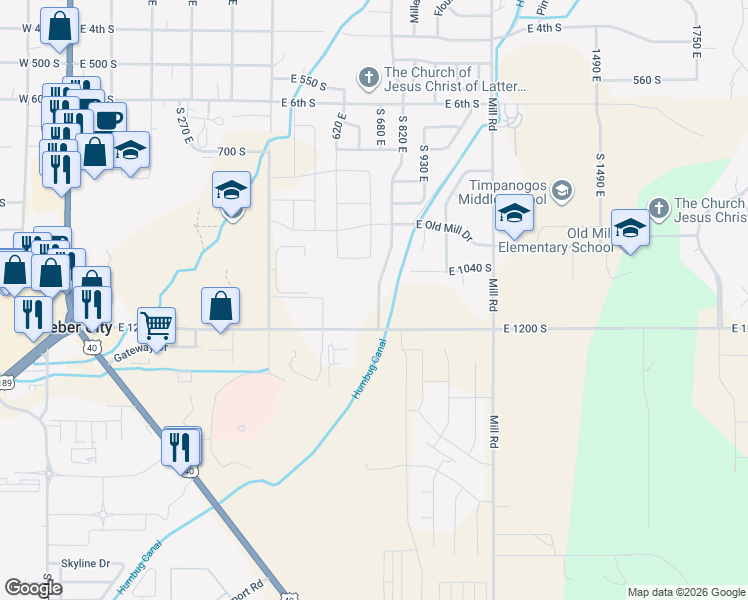 map of restaurants, bars, coffee shops, grocery stores, and more near 1085 South 820 East in Heber City