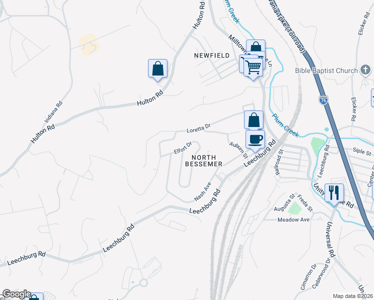 map of restaurants, bars, coffee shops, grocery stores, and more near 331 Elfort Drive in Pittsburgh