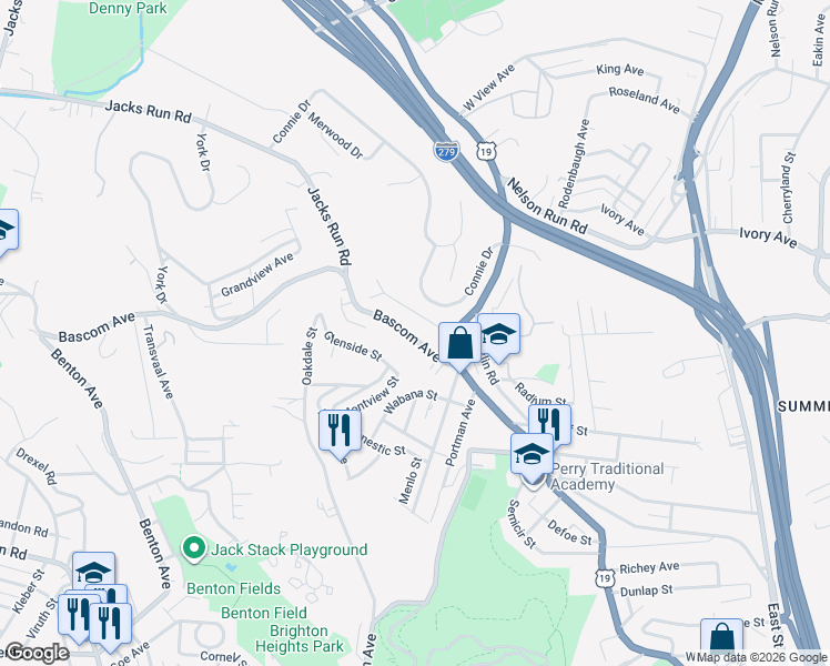 map of restaurants, bars, coffee shops, grocery stores, and more near 35 Perry View Avenue in Pittsburgh