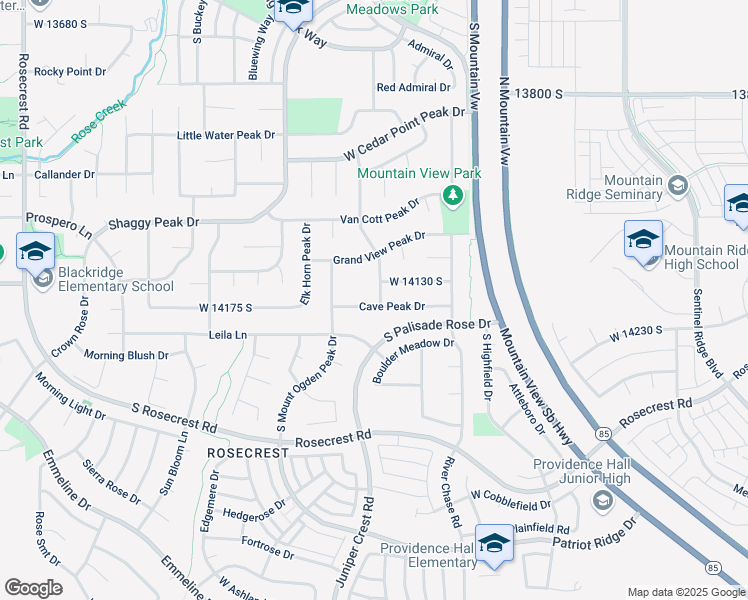 map of restaurants, bars, coffee shops, grocery stores, and more near 14164 Ben Lomond Peak Drive in Riverton