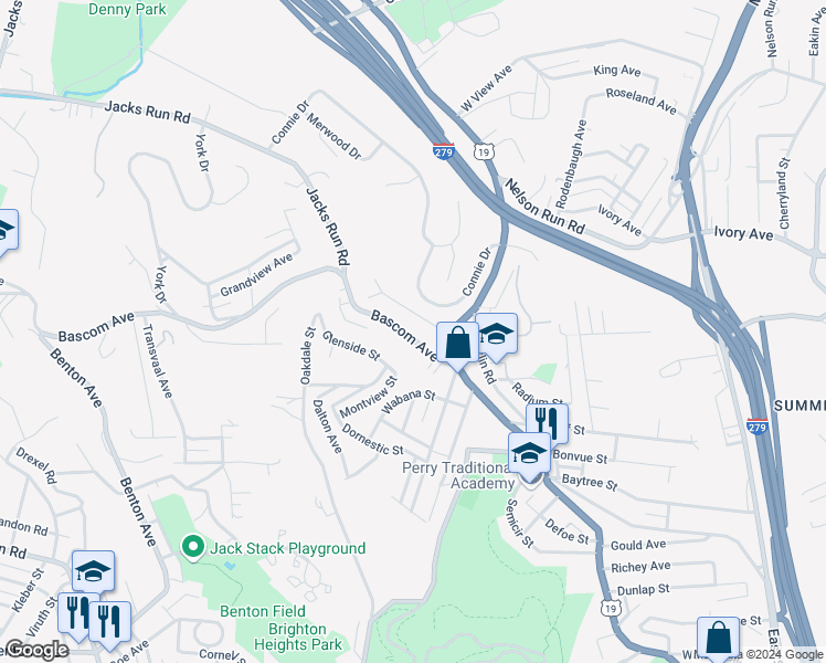 map of restaurants, bars, coffee shops, grocery stores, and more near 35 Perry View Avenue in Pittsburgh