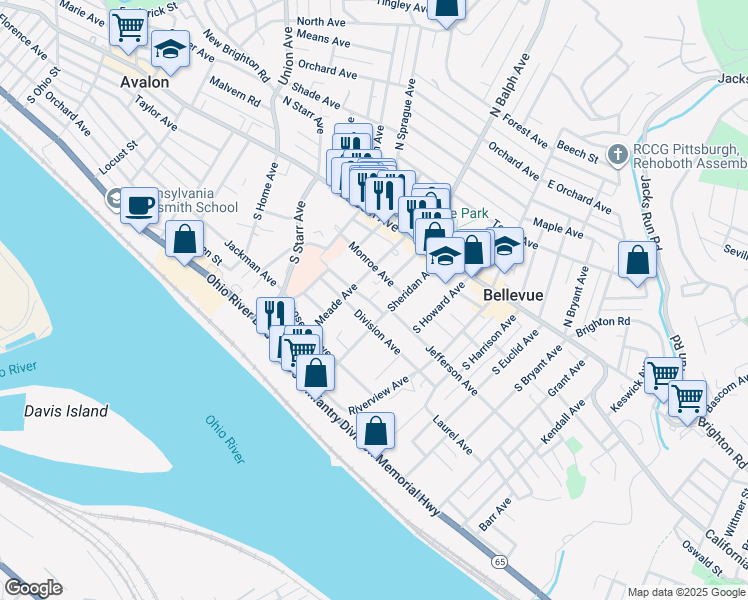 map of restaurants, bars, coffee shops, grocery stores, and more near 532 Madison Avenue in Pittsburgh