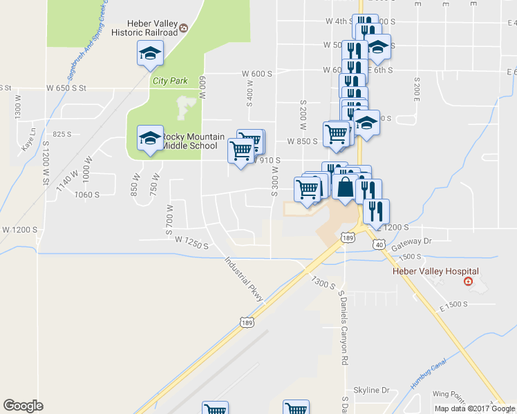 map of restaurants, bars, coffee shops, grocery stores, and more near West 1080 South in Heber City