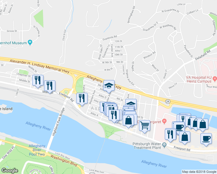 map of restaurants, bars, coffee shops, grocery stores, and more near 137 5th Street in Pittsburgh