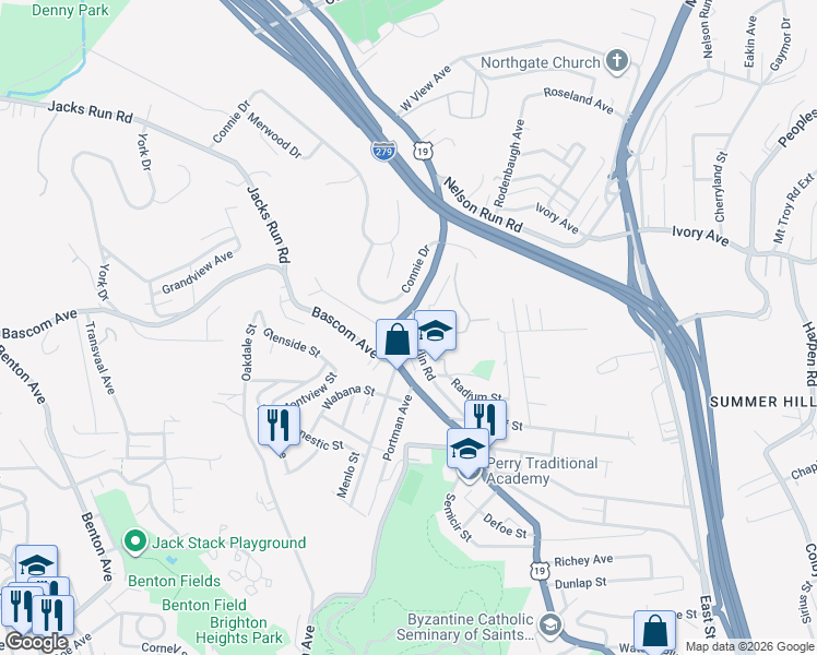 map of restaurants, bars, coffee shops, grocery stores, and more near in Pittsburgh