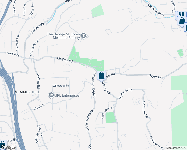 map of restaurants, bars, coffee shops, grocery stores, and more near 4350 Spring Garden Road in Pittsburgh