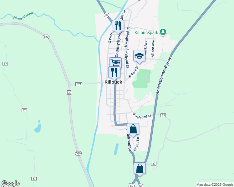 map of restaurants, bars, coffee shops, grocery stores, and more near 240 South Main Street in Killbuck