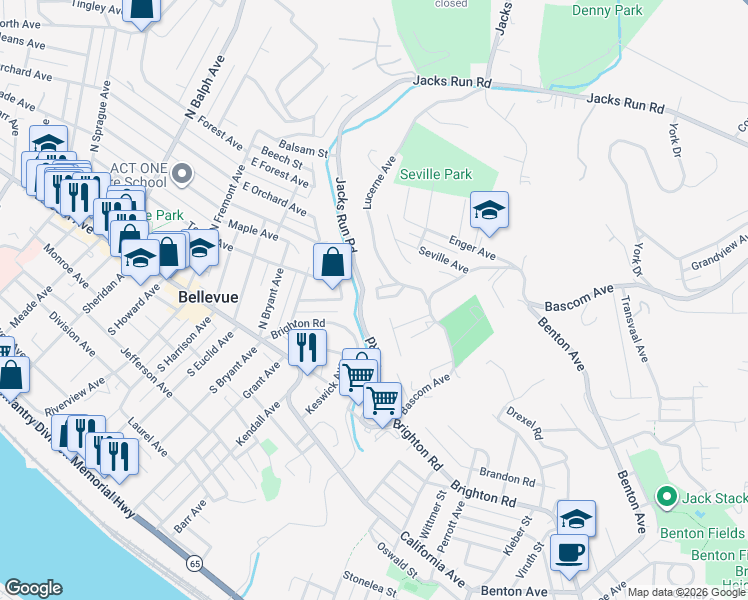 map of restaurants, bars, coffee shops, grocery stores, and more near 25 Sylvia Avenue in Pittsburgh