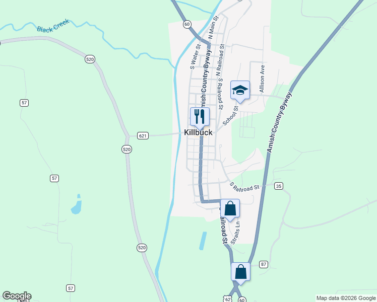 map of restaurants, bars, coffee shops, grocery stores, and more near 244 South Main Street in Killbuck
