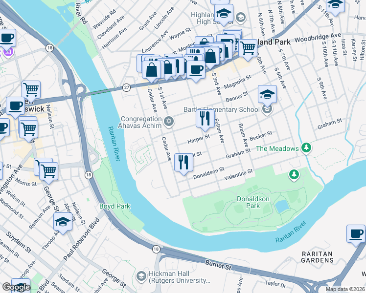 map of restaurants, bars, coffee shops, grocery stores, and more near 401 South 1st Avenue in Highland Park