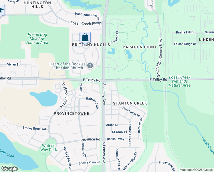map of restaurants, bars, coffee shops, grocery stores, and more near 6615 Antigua Drive in Fort Collins