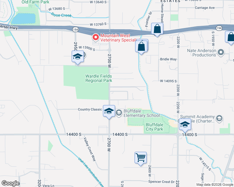 map of restaurants, bars, coffee shops, grocery stores, and more near 2683 West 14150 South in Bluffdale