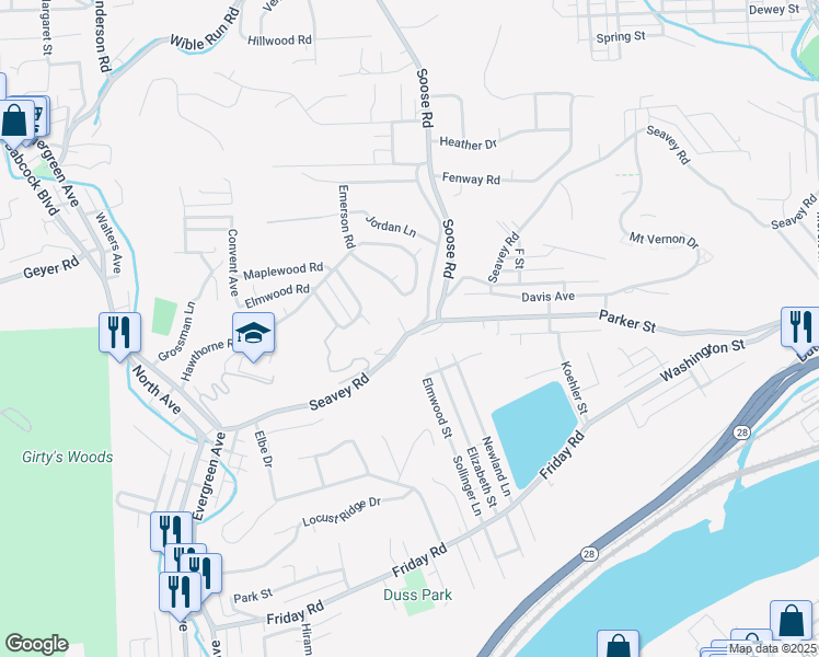 map of restaurants, bars, coffee shops, grocery stores, and more near in Allegheny County