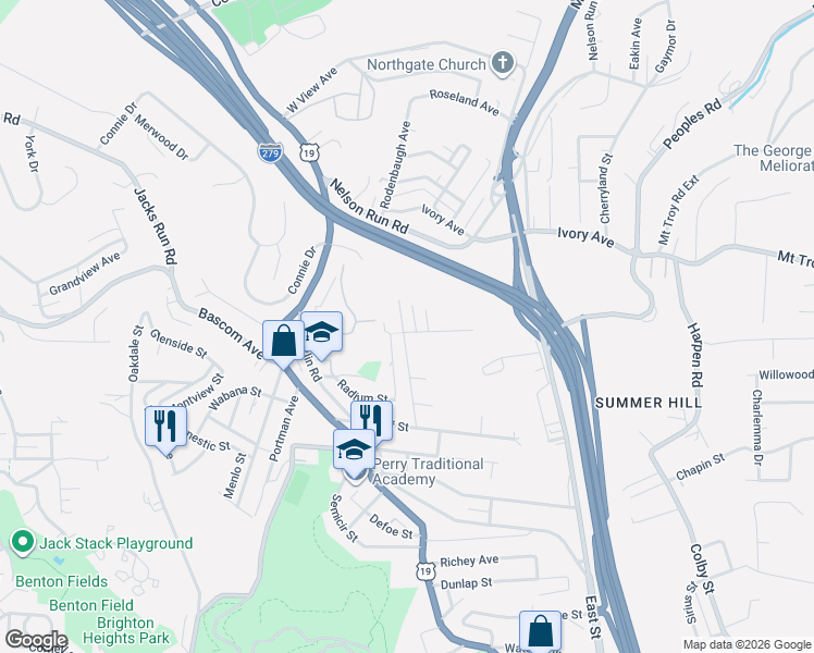 map of restaurants, bars, coffee shops, grocery stores, and more near 4112 Grizella Street in Pittsburgh