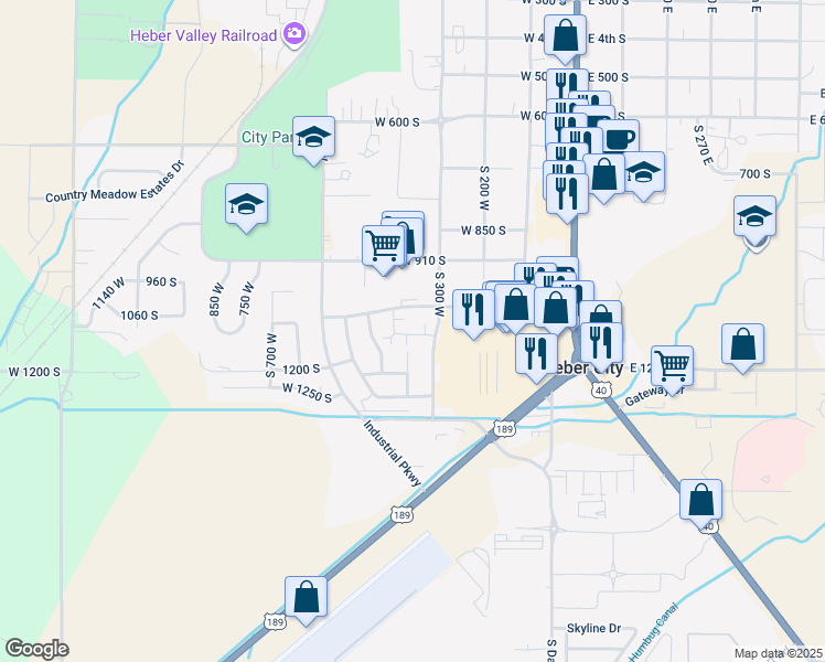 map of restaurants, bars, coffee shops, grocery stores, and more near 372 West 1080 South in Heber City