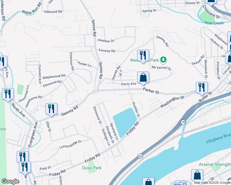 map of restaurants, bars, coffee shops, grocery stores, and more near 337 Parker Street in Pittsburgh