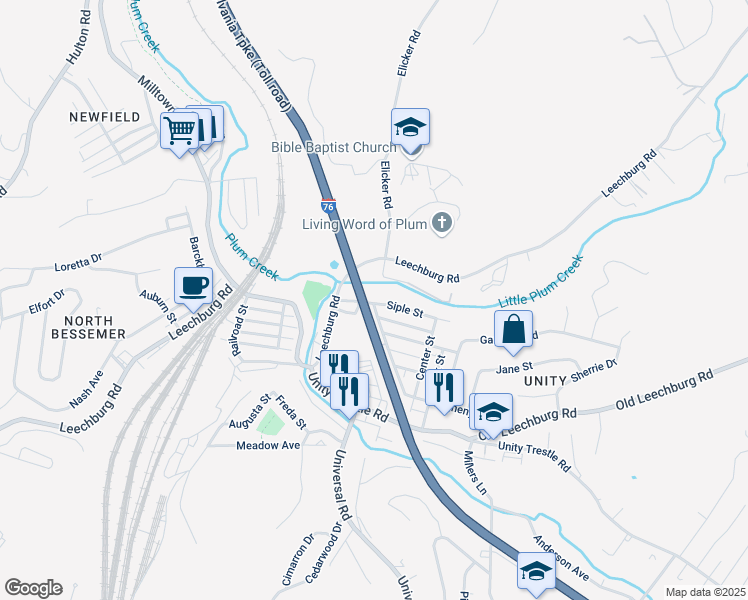 map of restaurants, bars, coffee shops, grocery stores, and more near 201 Siple Street in Pittsburgh