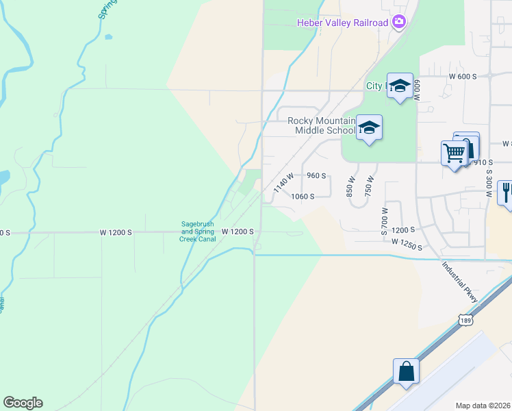 map of restaurants, bars, coffee shops, grocery stores, and more near 1088 1140 West in Heber City