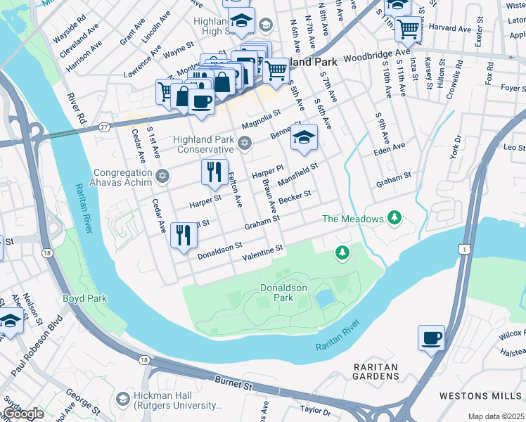 map of restaurants, bars, coffee shops, grocery stores, and more near 433 South 3rd Avenue in Highland Park
