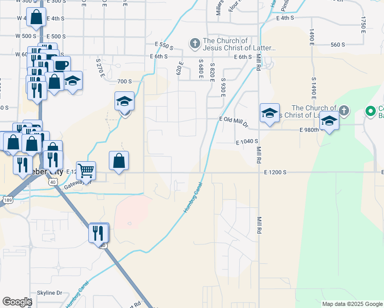 map of restaurants, bars, coffee shops, grocery stores, and more near 1128 South 820 East in Heber City