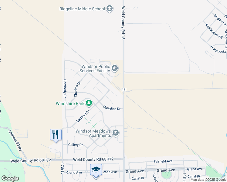 map of restaurants, bars, coffee shops, grocery stores, and more near 1524 Highfield Court in Windsor