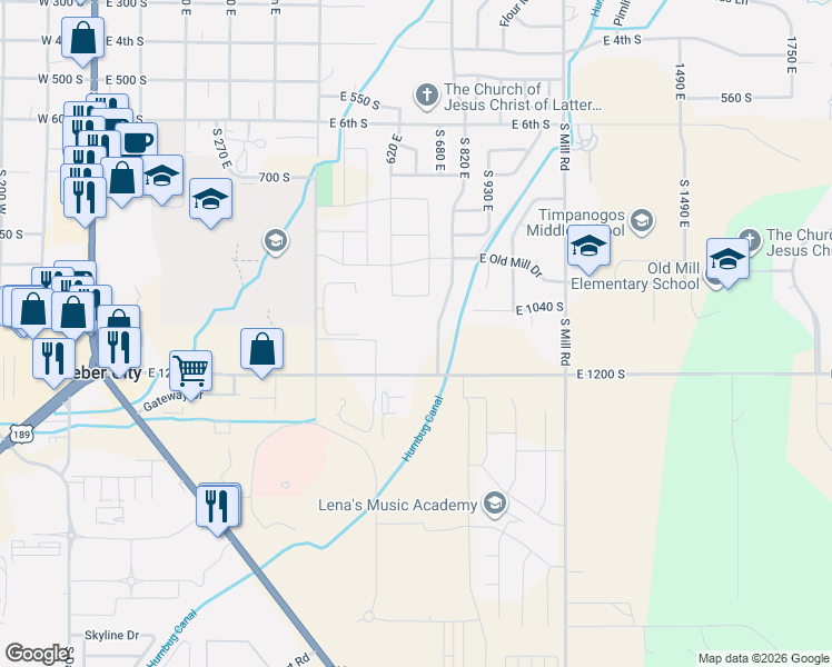 map of restaurants, bars, coffee shops, grocery stores, and more near 1085 South 820 East in Heber City