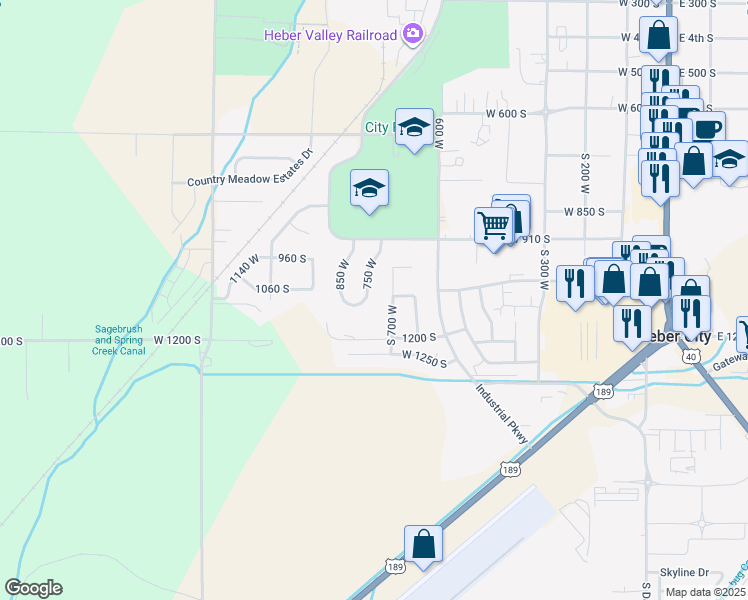 map of restaurants, bars, coffee shops, grocery stores, and more near 1065 850 West in Heber City