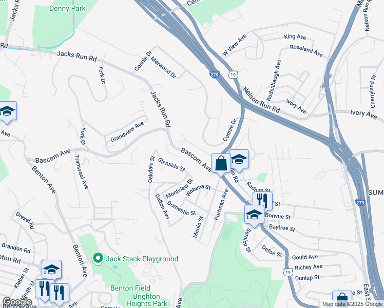 map of restaurants, bars, coffee shops, grocery stores, and more near 82 Bascom Avenue in Pittsburgh