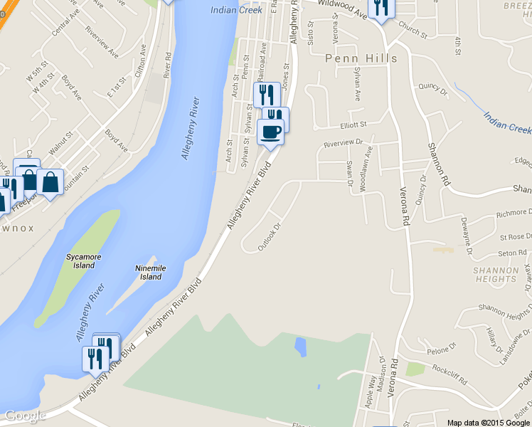 map of restaurants, bars, coffee shops, grocery stores, and more near 1805 Outlook Drive in Verona