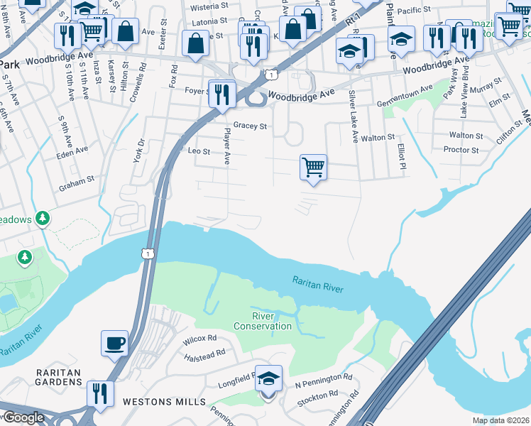 map of restaurants, bars, coffee shops, grocery stores, and more near 109 Todd Street in Edison