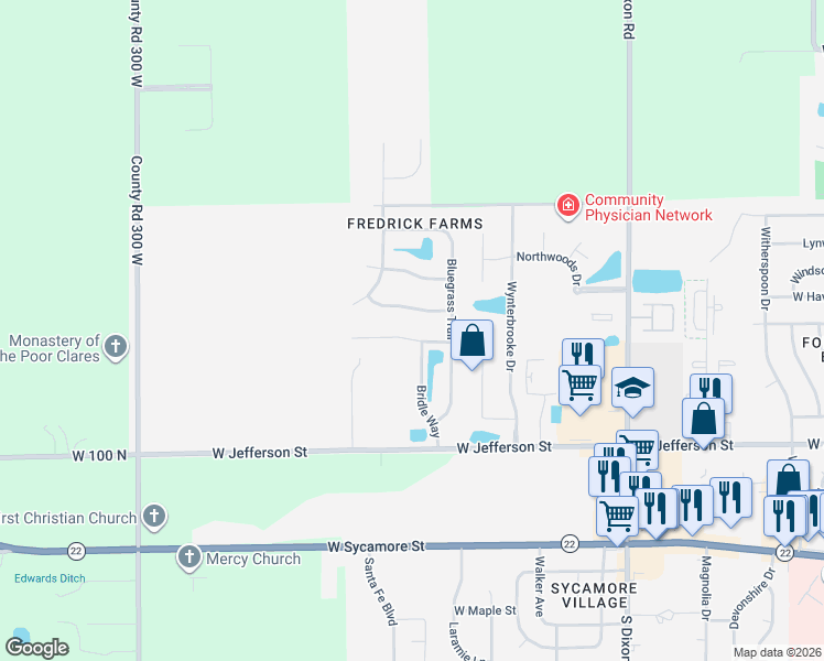 map of restaurants, bars, coffee shops, grocery stores, and more near 2722 Seattle Slew Lane in Kokomo