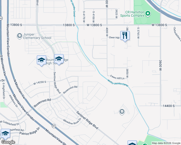map of restaurants, bars, coffee shops, grocery stores, and more near 4127 West Gate Keeper Drive in Herriman