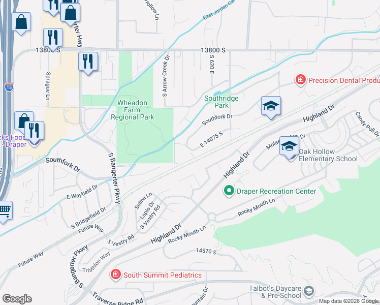 map of restaurants, bars, coffee shops, grocery stores, and more near 498 14030 in Draper