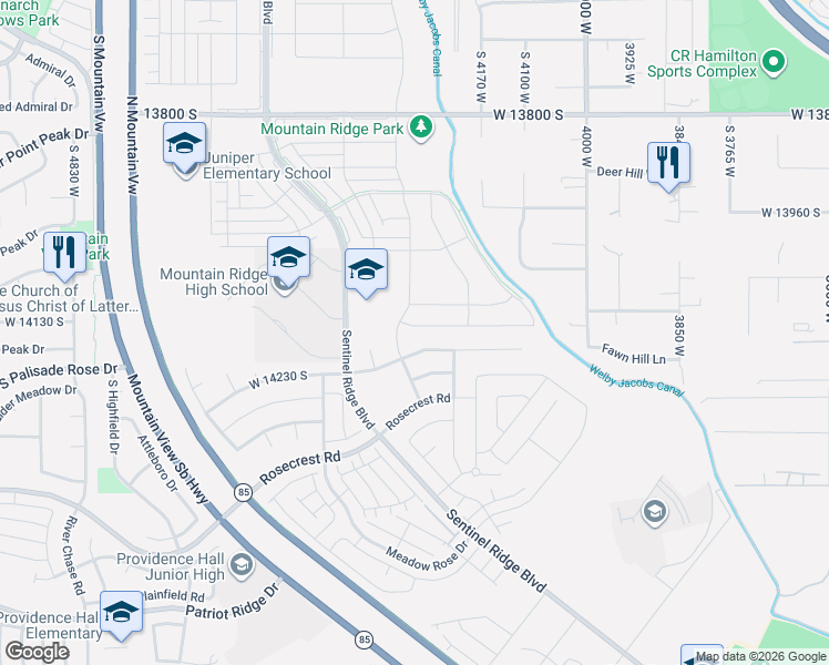 map of restaurants, bars, coffee shops, grocery stores, and more near 4283 West Gate Keeper Drive in Herriman