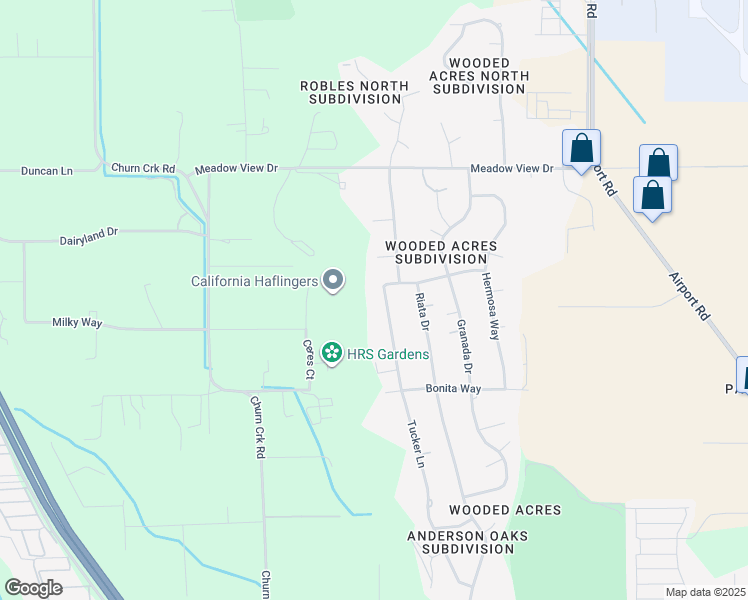 map of restaurants, bars, coffee shops, grocery stores, and more near 7097 Tucker Lane in Redding