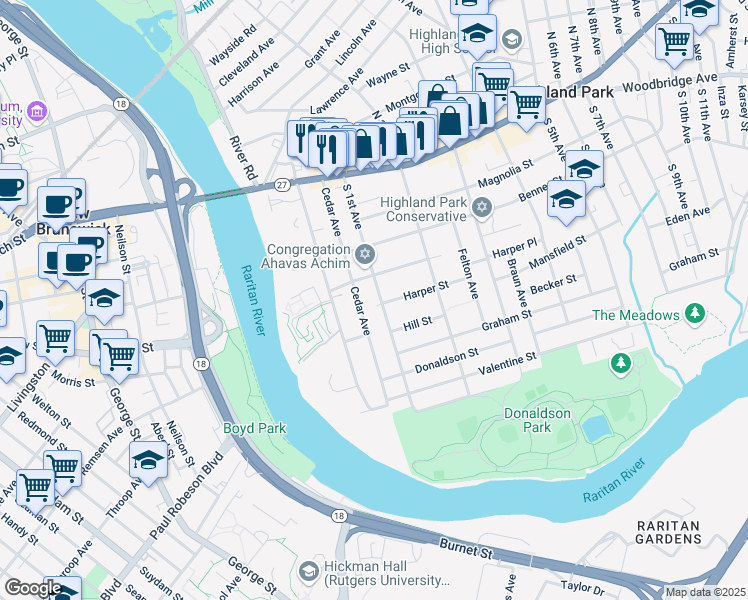 map of restaurants, bars, coffee shops, grocery stores, and more near 400 South 1st Avenue in Highland Park