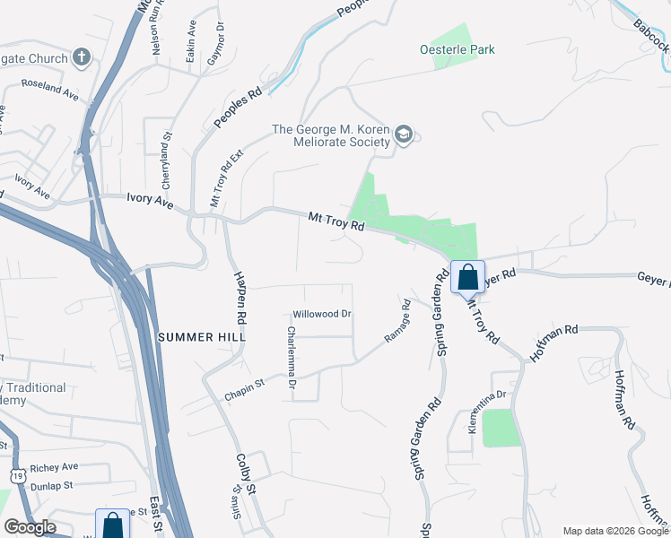 map of restaurants, bars, coffee shops, grocery stores, and more near 155 Villa Drive in Pittsburgh