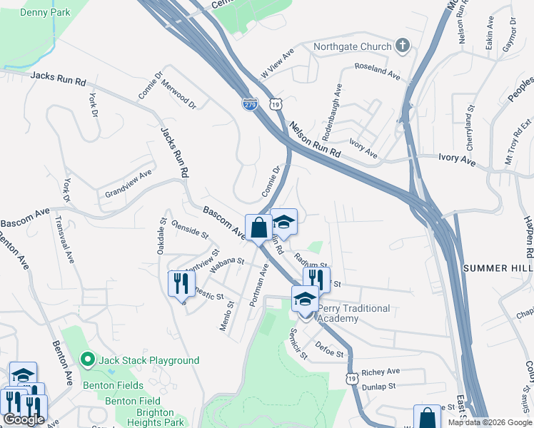 map of restaurants, bars, coffee shops, grocery stores, and more near in Pittsburgh