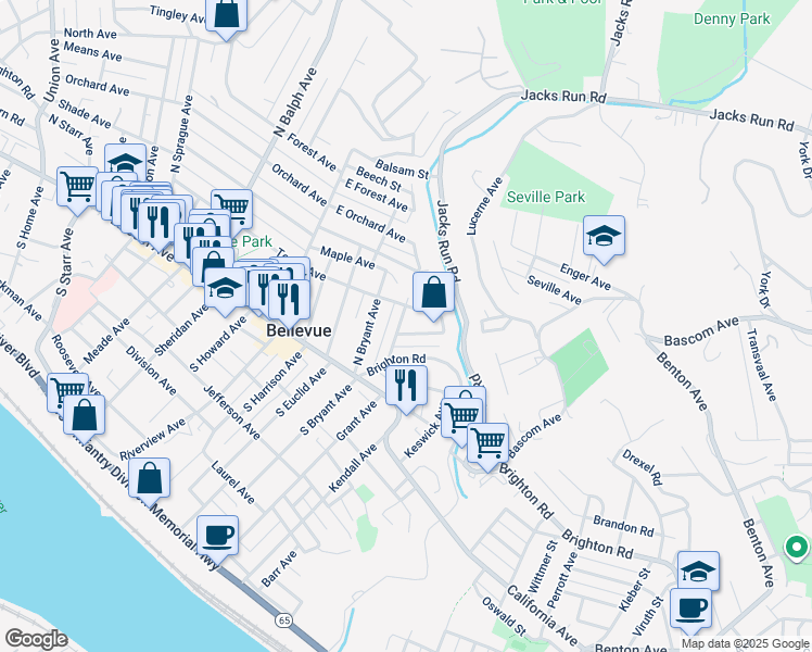 map of restaurants, bars, coffee shops, grocery stores, and more near 132 Watkins Avenue in Pittsburgh