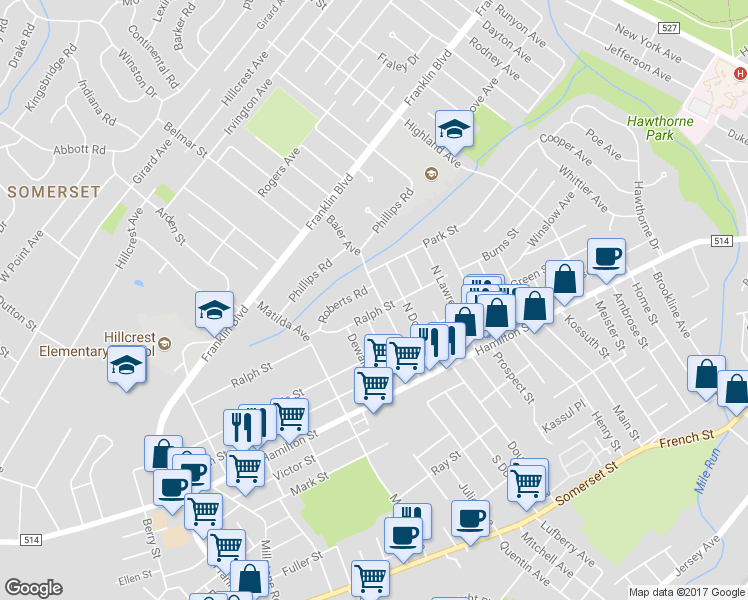 map of restaurants, bars, coffee shops, grocery stores, and more near 78 Baier Avenue in Franklin Township
